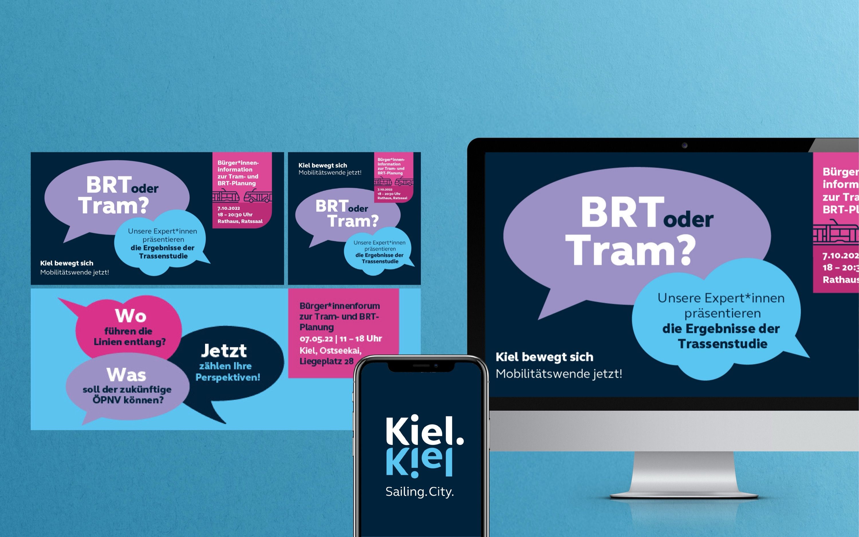 Digitale Werbemittel der Beteiligungskampagne mit dem Motiv „BRT oder Tram?"