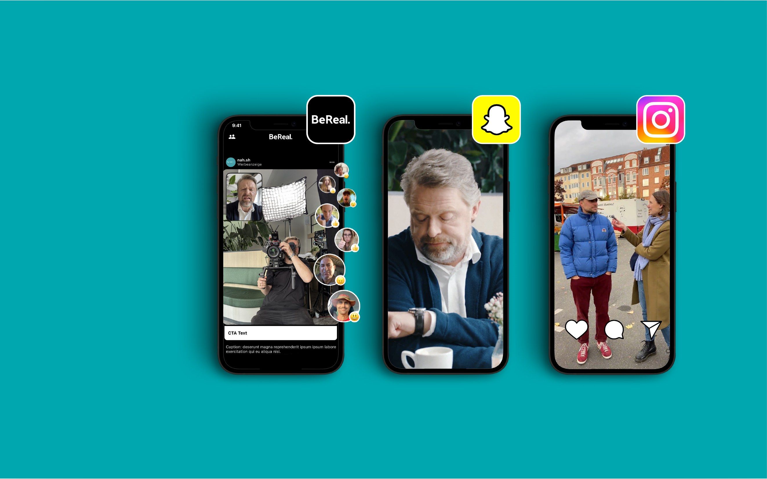 Kampagnenformate auf BeReal, Snapchat und Instagram