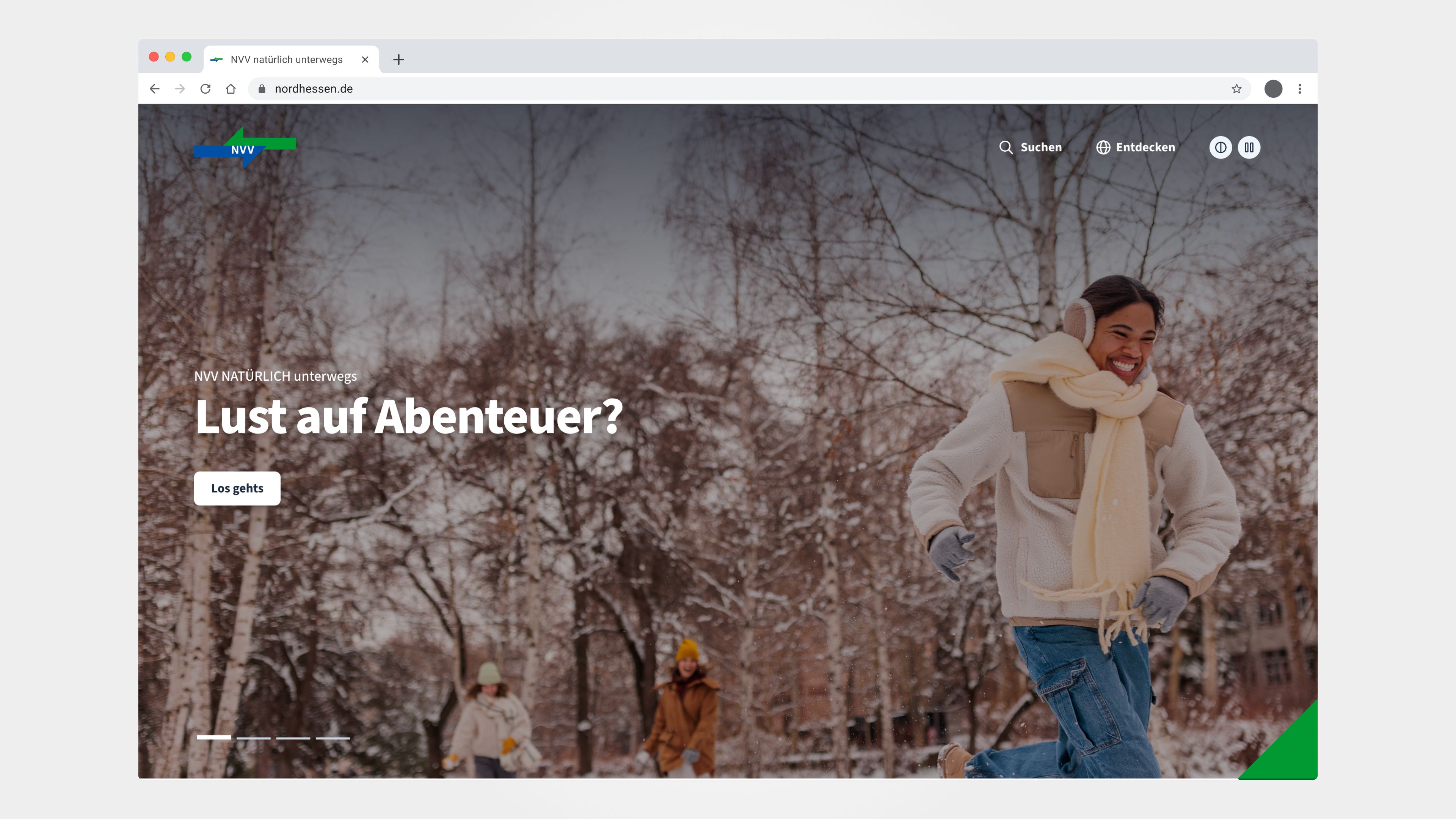 Startseite mit dem Bühnenbild „Lust auf Abenteuer?"