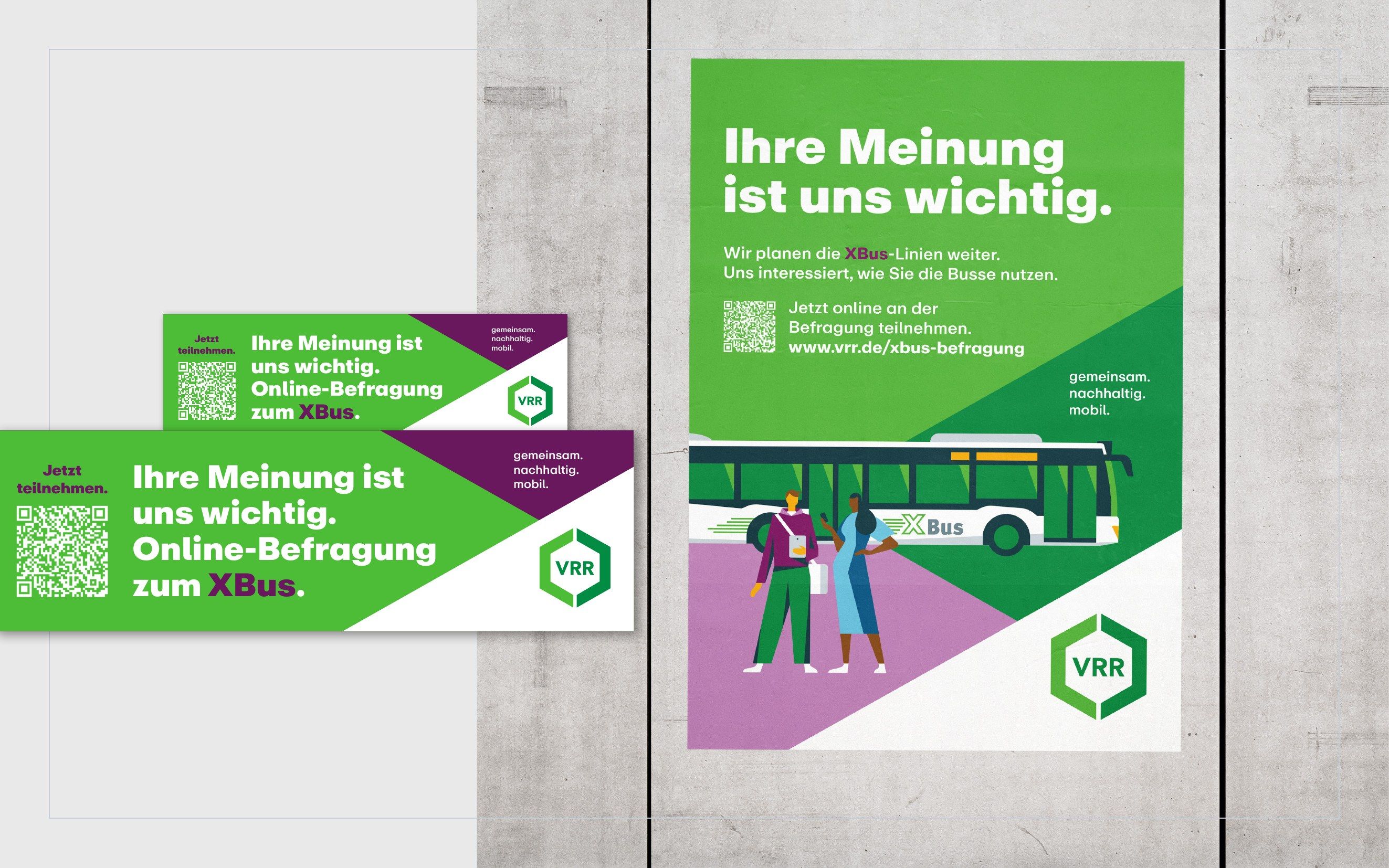 Plakate und Postkarten zur Online-Befragung über das XBus-Angebot