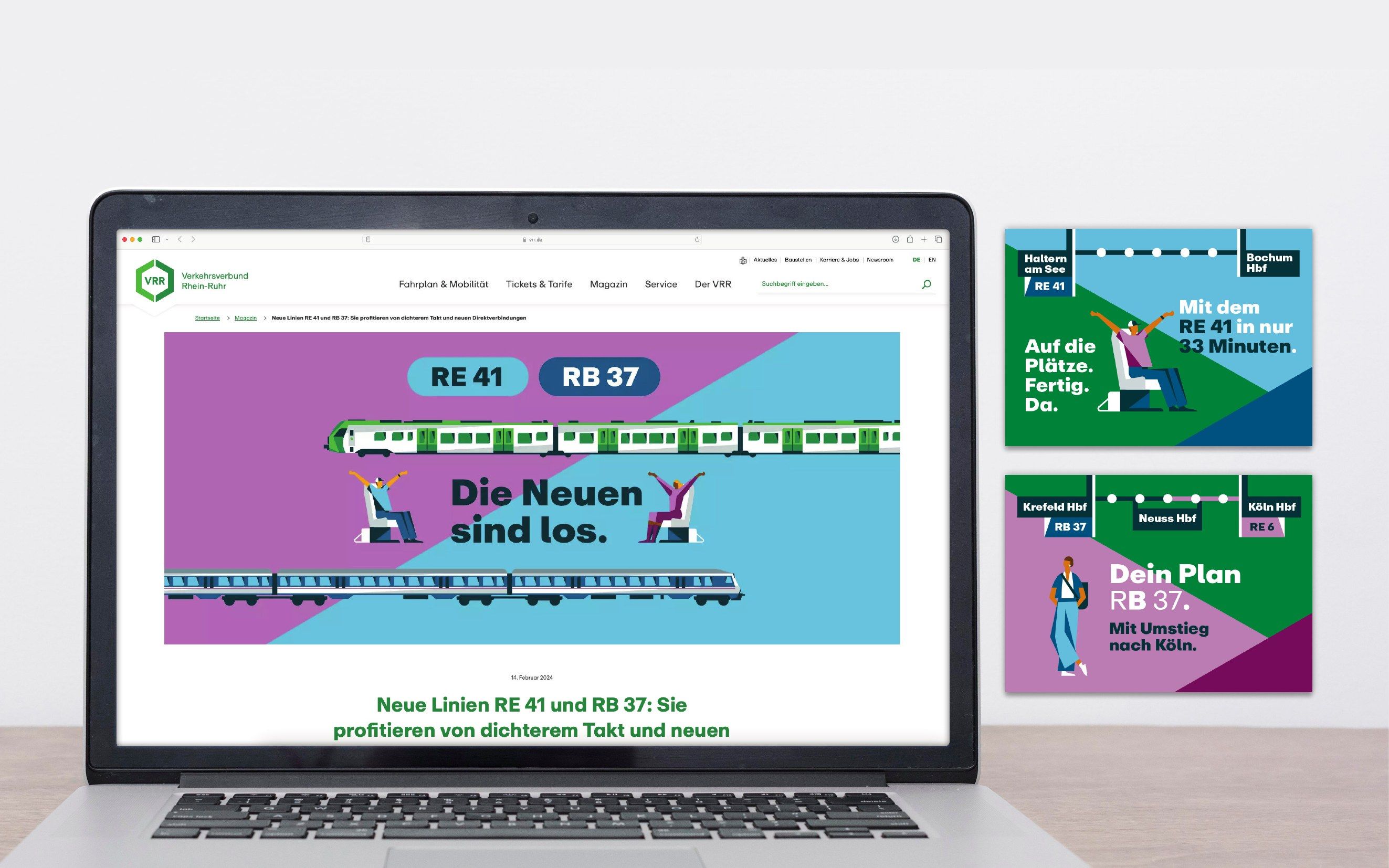 Website und Anzeigenmotive zu den neuen Linien RE 41 und RB 37